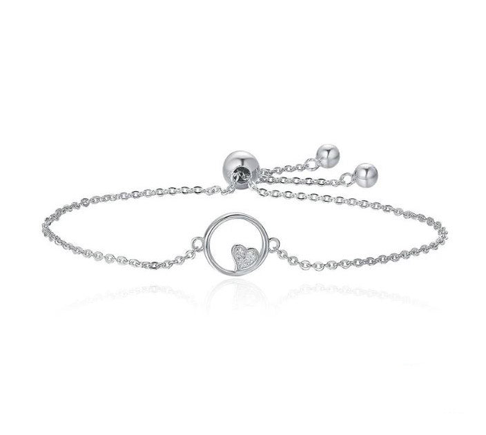 Sterling Silver Bracelet For Women Heart In Circle Sweetheart 