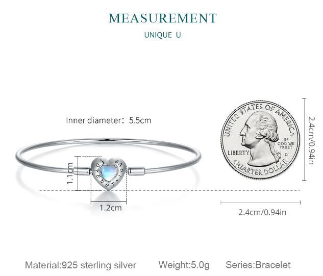 925 Sterling Silver Bangle Charms Bracelet Cubic Zirconia Turquoise
