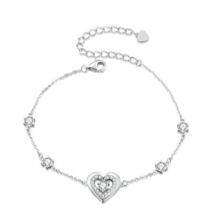 Sterling Silver Bracelet For Women Double Heart Love