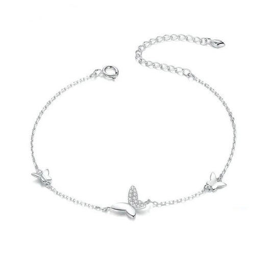 Sterling Silver butterfly Bracelet For Women link chain