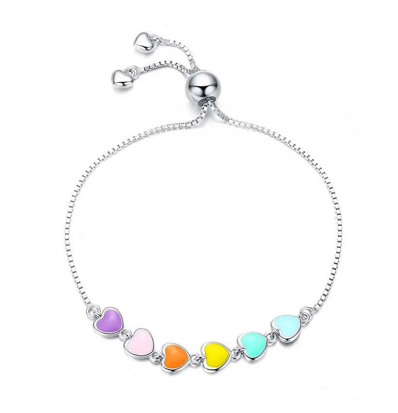 Sterling Silver Bracelet For Women Heart Slider Love Rainbow