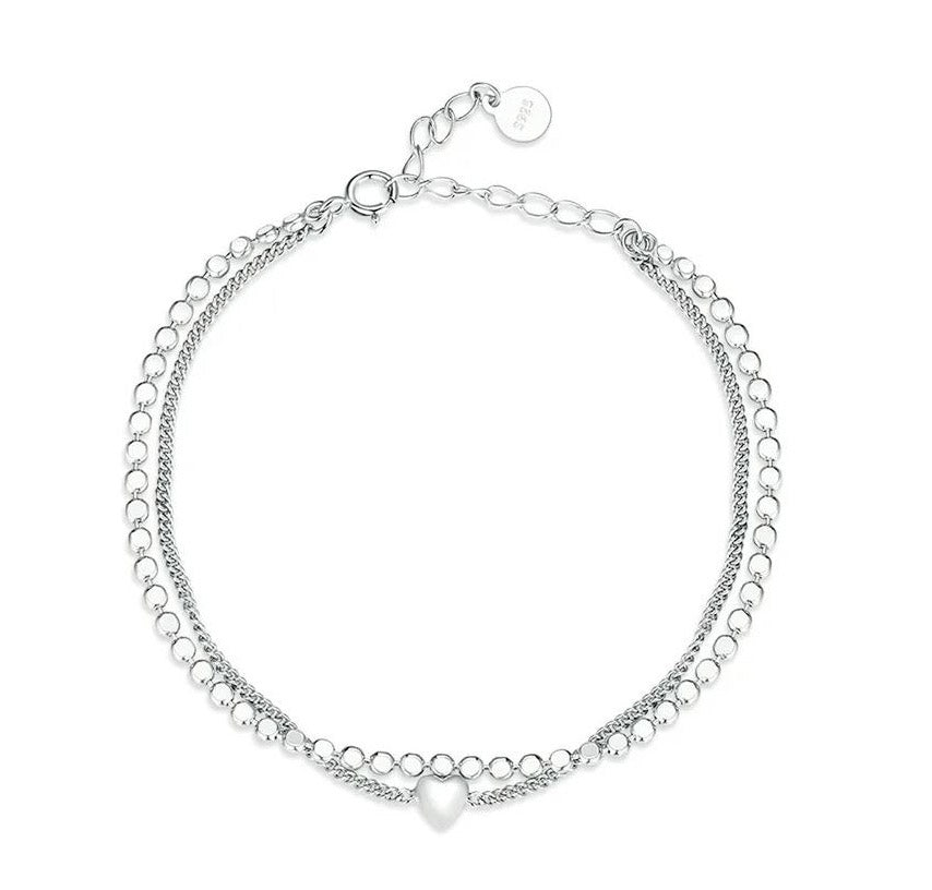 Sterling Silver Bracelet For Women Double Layer Heart 
