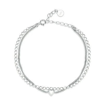 Sterling Silver Bracelet Double Layer Heart 