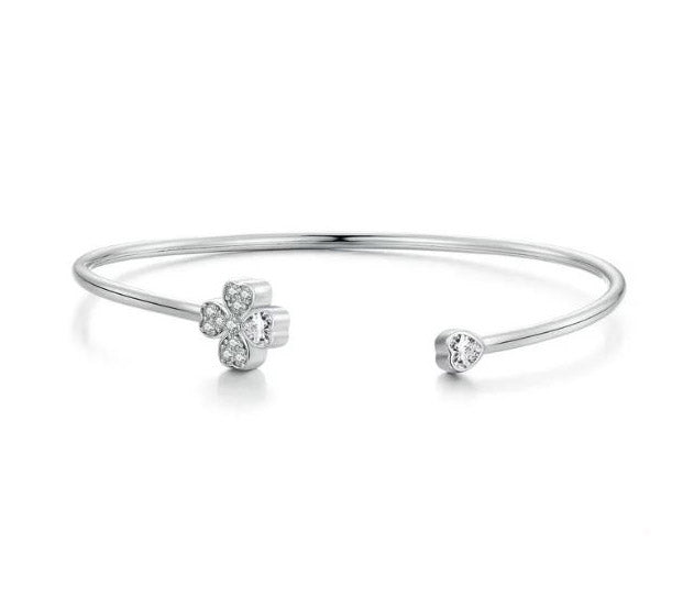 Clear Bracelet 925 Sterling Silver Bangle Woman Lucky Four Leaf Clover