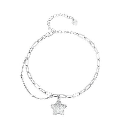 Sterling Silver Bracelet For Women Sparkling Star Paper Clip