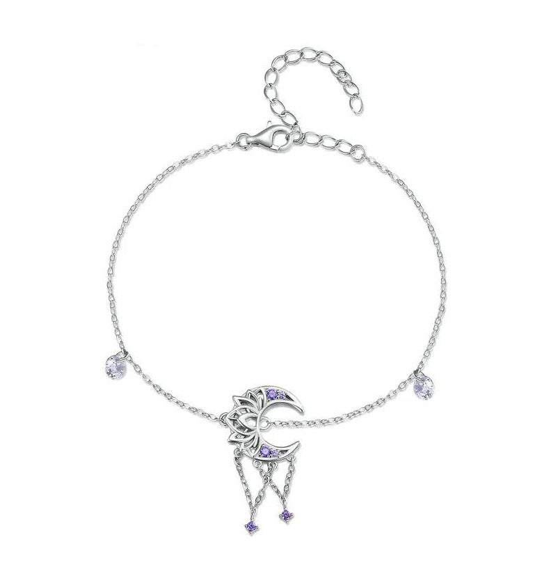 Lotus and Moon Bracelet Woman Purple Dream Catcher