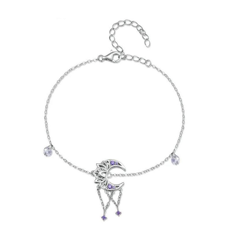 Lotus flower and Moon Bracelet Purple with Dream Catcher