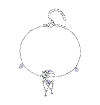 Lotus flower and Moon Bracelet Purple with Dream Catcher