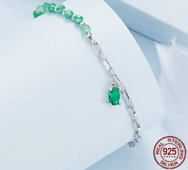 Square Link Bracelet Woman Crystal Beads Green