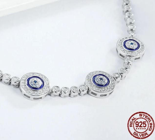 925 Sterling Silver Tennis Bracelet Cubic Zirconia Blue