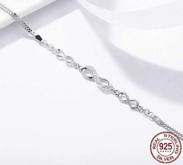 925 Sterling Silver Infinity Love Bracelet Cubic Zirconia Clear
