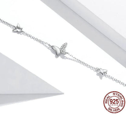 Woman Bracelet Clear Flying Butterfly Sterling Silver