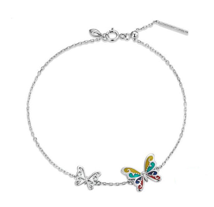 Colourful Bracelet 925 Sterling Silver Brilliant Butterfly Woman Insect