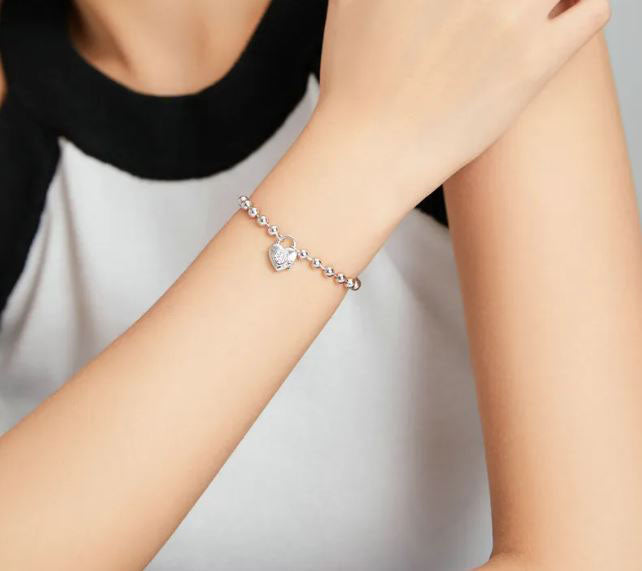 925 Sterling Silver Bead Chain Bracelet For Women Love