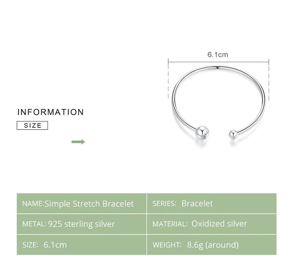 925 Sterling Silver Open Bangle Bracelet For Women Round