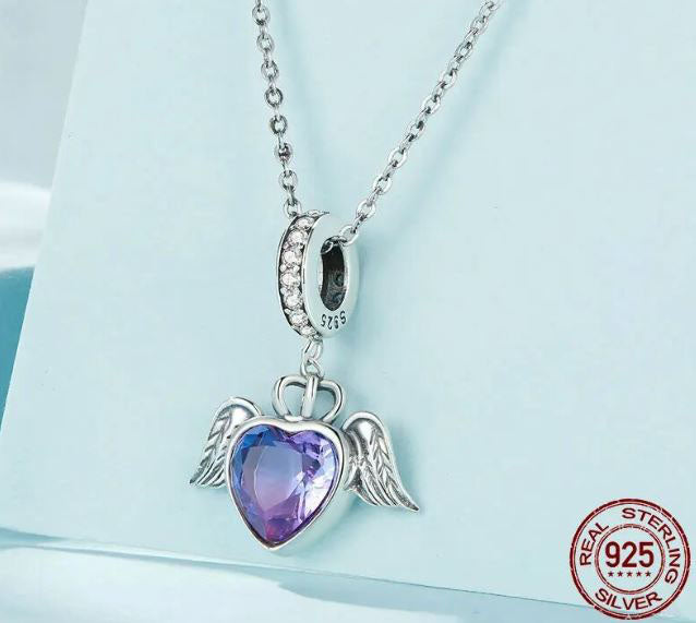 Women's Charm Angel Wings  Heart Sterling Silver