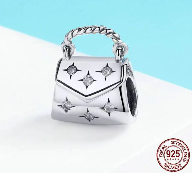925 Sterling Silver Handbag  Charm Cubic Zirconia 