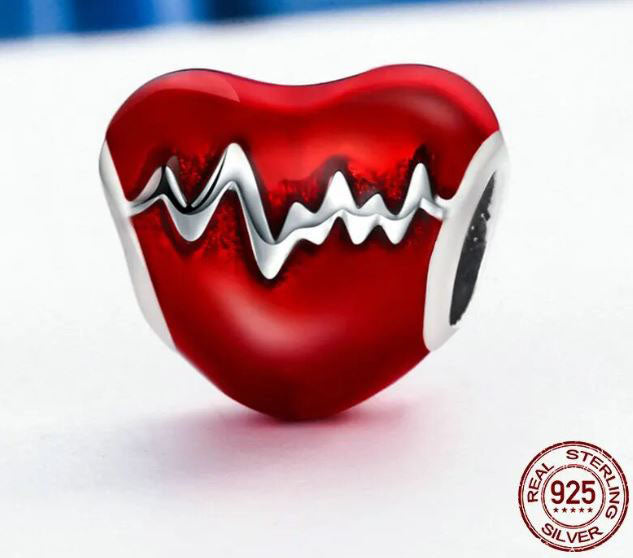 ECG Charm Love Heart  Sterling Silver