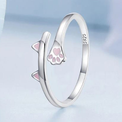 Adjustable sterling silver cat ring