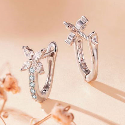 huggie earrings silver clover cubic zirconia