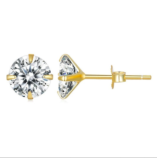 classic gold stud earrings round zirconia in gold