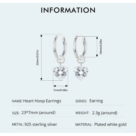 heart earrings lightweight hoop inner diameter detail
