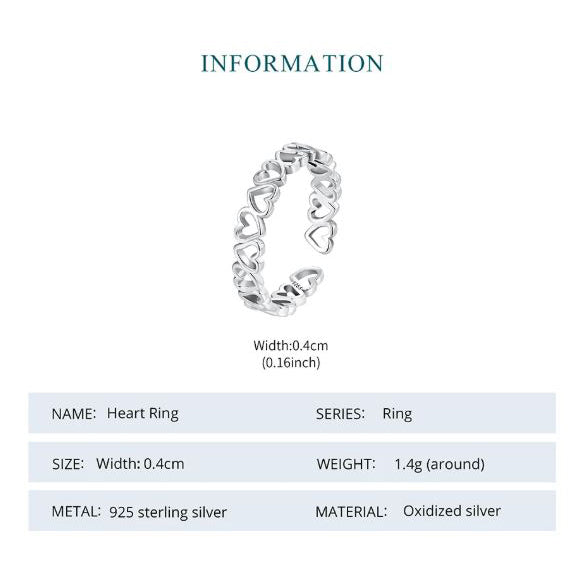 heart ring specifications adjustable silver band