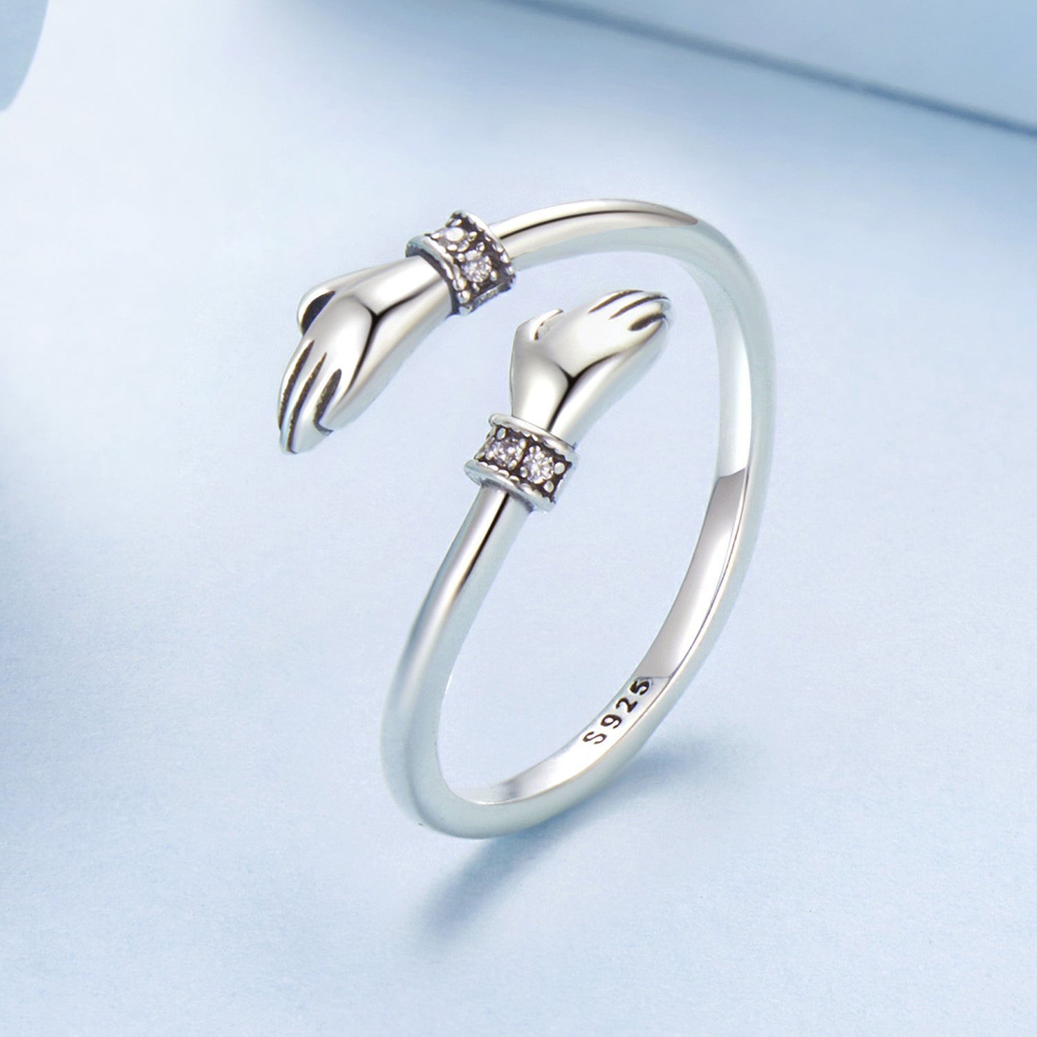 open silver hug ring modern profile