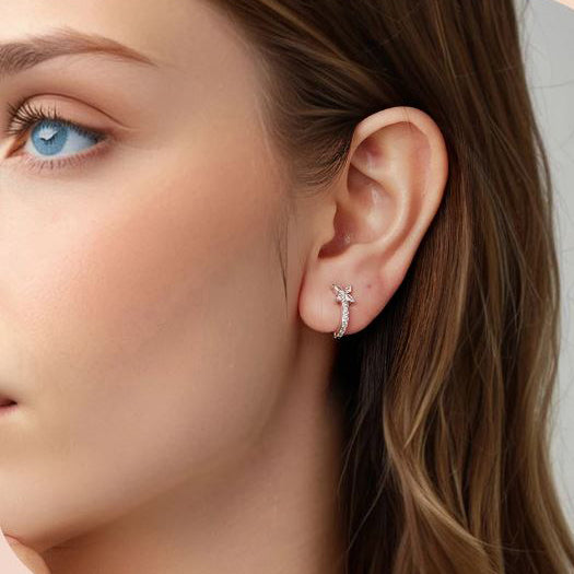 silver clover earrings small hoop design