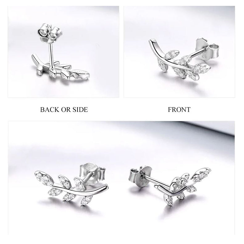 silver leaves earrings side profile view