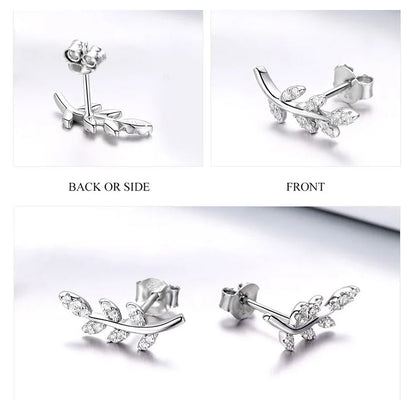 silver leaves earrings side profile view