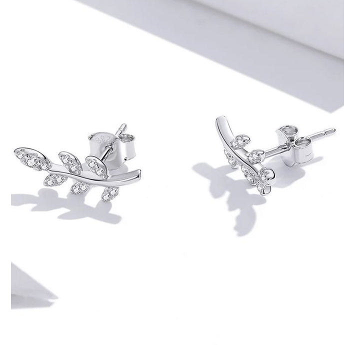 pave cz leaves earrings secure fastening