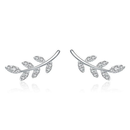 silver leaves earrings with cubic zirconia stones
