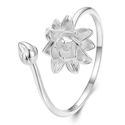 lotus flower ring with adjustable silver band