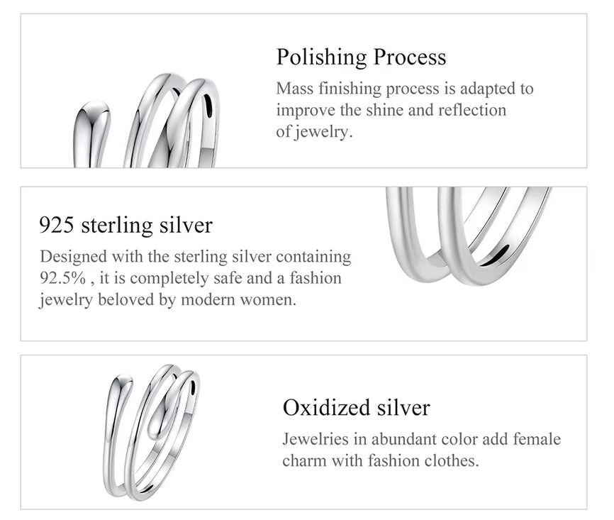 waterdrop ring silver open wrap shape