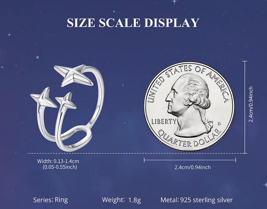 open star ring three star measurement guide