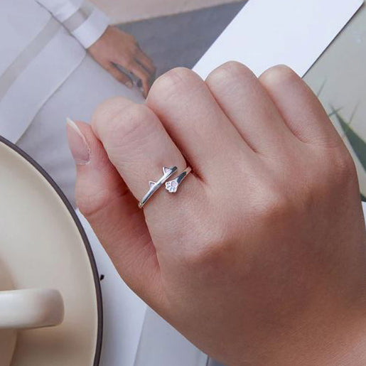 Adjustable sterling silver cat ring