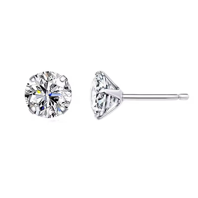 silver stud earrings round cubic zirconia close up