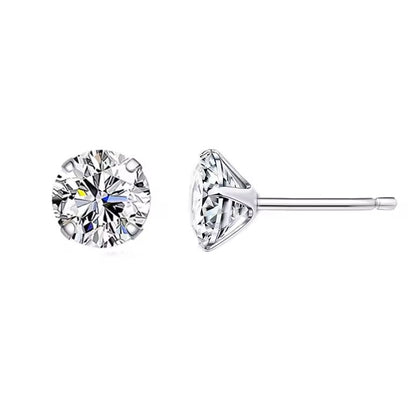 silver stud earrings round cubic zirconia close up