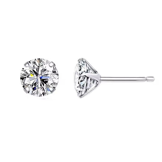 silver stud earrings round cubic zirconia close up