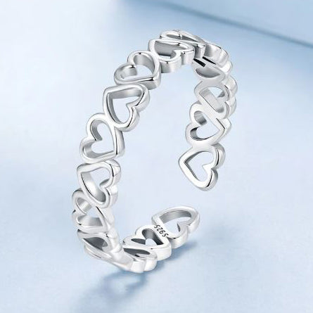 slim stackable heart ring silver finish